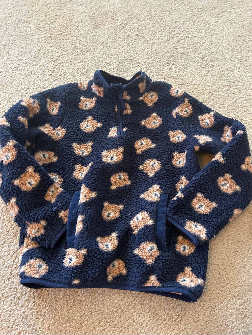 Gymboree Navy Fleece Pullover with Teddy Bear Pattern
